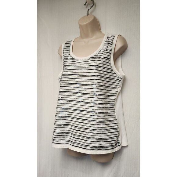 Zenergy By Chicos Tank Top Off White Ribbed w/Silver Sequins Size 2(L-12) - Picture 3 of 5
